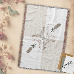 Vintage Floral Literary Manuscript Woven Fringe Decke