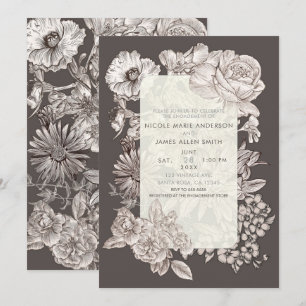 Vintage Floral Modern Elfenbein & Grau Verlobung  Einladung