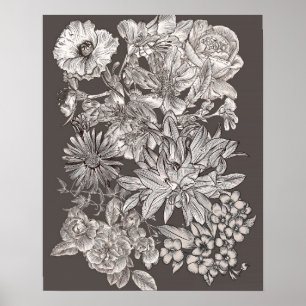 Vintage Floral Moderne Graue Botanische Chic Wandk Poster