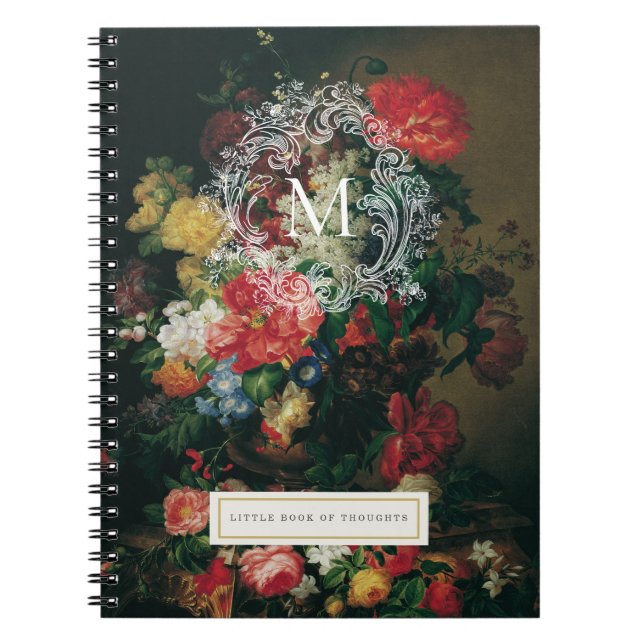 Vintage Floral Monogramme Carnet personnalisé (Devant)