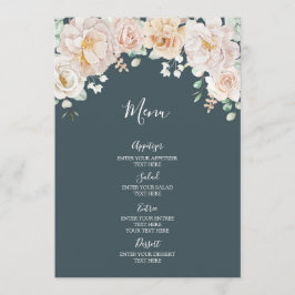 Vintage Floral Navy Blue Wedding Menu Menükarte
