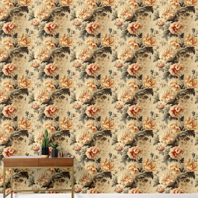 Vintage Floral Orange Peony Tapete (Korridor)