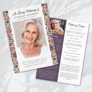 Vintage Floral Patal Photo Funeral Programme