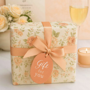 Vintage Floral Pfirsichrose  Geschenkpapier