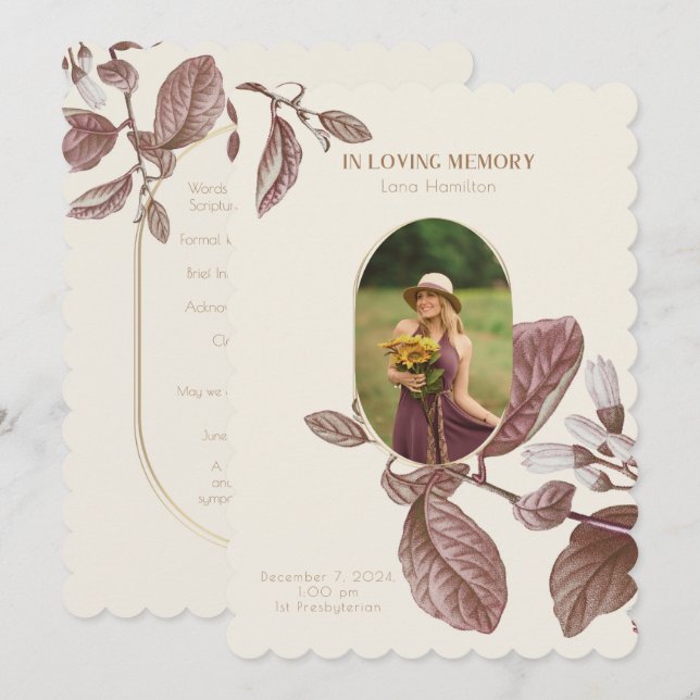 Vintage Floral Photo Funeral Programme (Devant / Derrière)