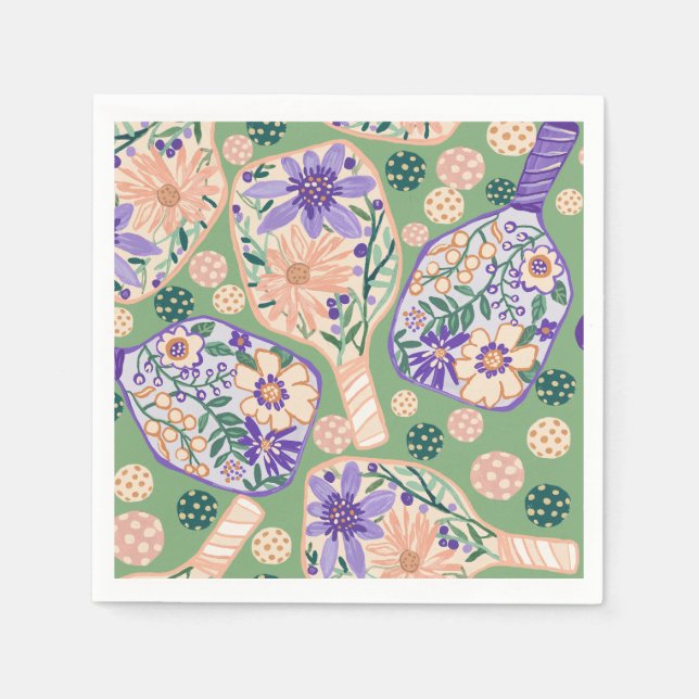 Vintage Floral Pickleball Design Serviette (Vorderseite)