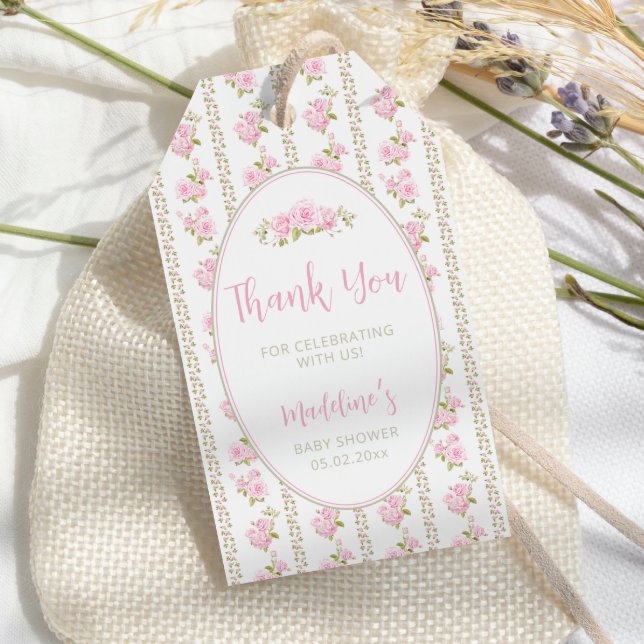 Vintage Floral Pink Rose Baby Shower Geschenkanhänger (Von Creator hochgeladen)