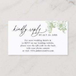 Vintage Floral QR code Wedding RSVP Business Visitenkarte