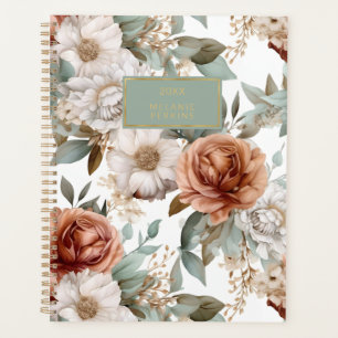 Vintage Floral Sage Sienna Taupe Aquarelle Flower