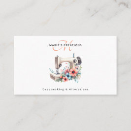 Vintage Floral Sewing Machine Monogrammed Visitenkarte