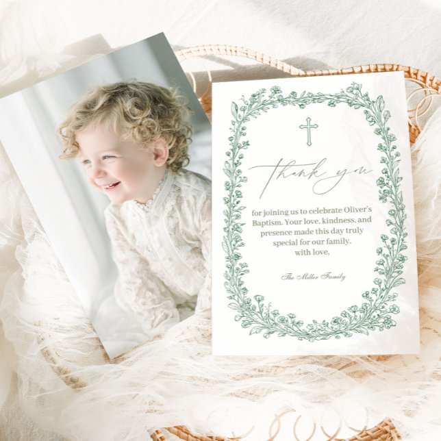 Vintage Floral Toile Baptism Dankeskarte (Von Creator hochgeladen)