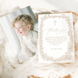 Vintage Floral Toile Baptism Dankeskarte