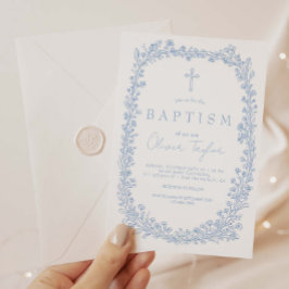 Vintage Floral Toile Light Blue Baptism Einladung