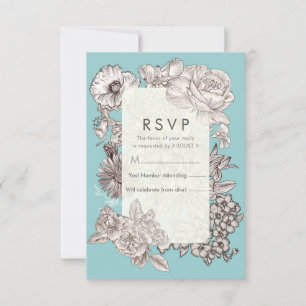 Vintage Floral Türkisblaue Hochzeits-RSVP-Antwort Einladung