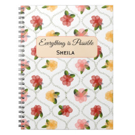 Vintage floral watercolour clear diamond Notebook Notizblock