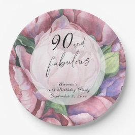 Vintage florale 90. Geburtstagsparty Pappteller