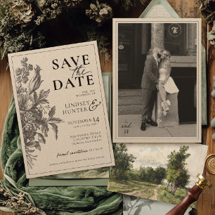 Vintage florale Black Rustic Kraft Boho Wedding Save The Date