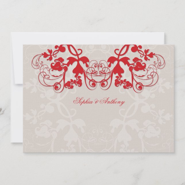 Vintage florale Blüh Red Wedding Einladung (Vorderseite)