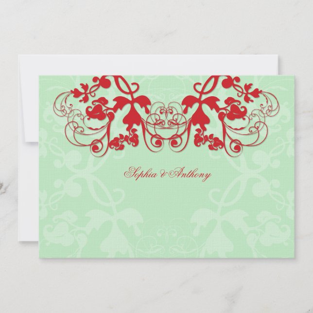 Vintage florale Blüh Red Wedding Einladung (Vorderseite)