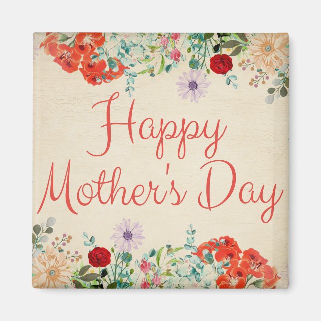 Vintage florale Blume blühen glücklich Muttertag Magnet (Vorne)