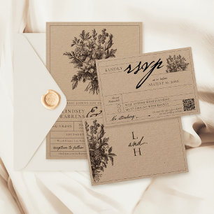 Vintage Florale Boho Rustikale Kraft Formelle Hoch RSVP Karte