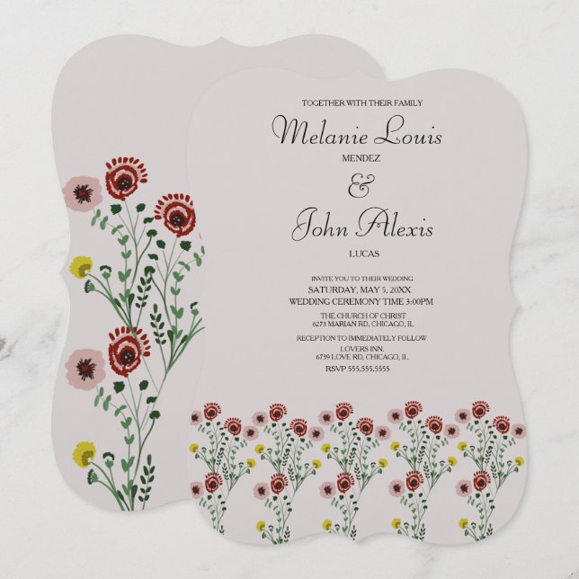 Vintage florale Botanische bestickte Hochzeitskuns Einladung (Vorne/Hinten)
