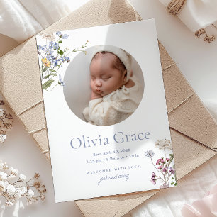 Vintage florale Einfachheit 1-Foto   Olivia Birth Ankündigung