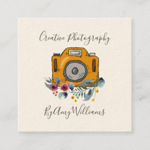 Vintage, florale Fotokamera Quadratische Visitenkarte