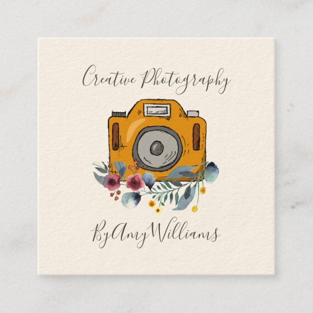 Vintage, florale Fotokamera Quadratische Visitenkarte (Vorderseite)
