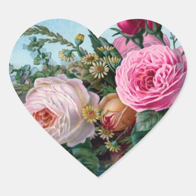 Vintage florale Heftaufkleber Herz-Aufkleber (Vorderseite)