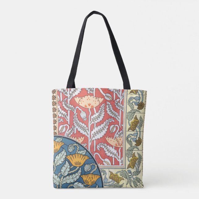 Vintage florale Jugendstil Mohn Blume Tasche (Rückseite)