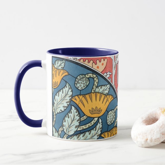 Vintage florale Jugendstil Mohn Blume Tasse (Mit Donut)