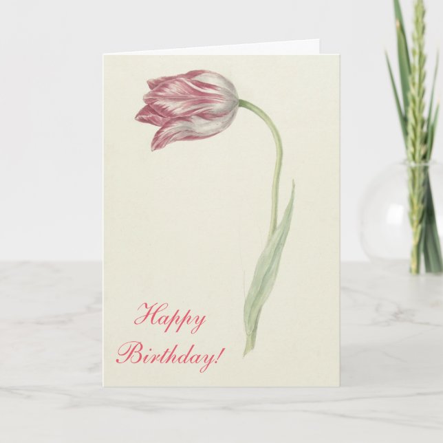 Vintage florale Kunst Rosa Tulip - Geburtstag Karte (Vorderseite)