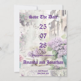 Vintage florale Lila Save the Date Einladung