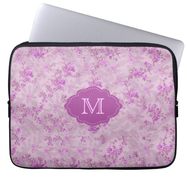Vintage florale Monogramm-Fall, Schatten Lila Laptopschutzhülle (Vorderseite)