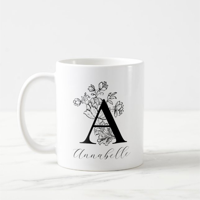 Vintage florale Monogramm Letter A Kaffeetasse (Links)