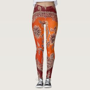 Vintage florale Orange Flame Red AI Kunst Leggings