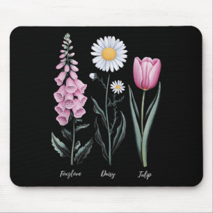 Vintage florale Pflanze Foxglove Daisy Tulip Blume Mousepad