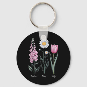 Vintage florale Pflanze Foxglove Daisy Tulip Blume Schlüsselanhänger
