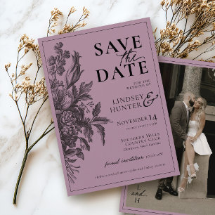 Vintage Florale Pflaume Purpur Elegante Foto Hochz Save The Date