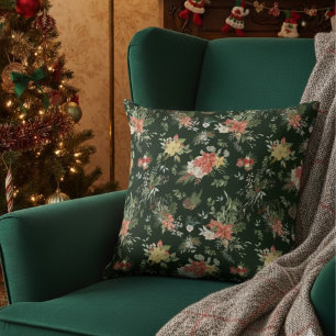 Vintage florale Poinsettia Weihnachtsmuster Grün Kissen