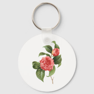 Vintage florale, rosa Kamelien Blume von Redoute Schlüsselanhänger