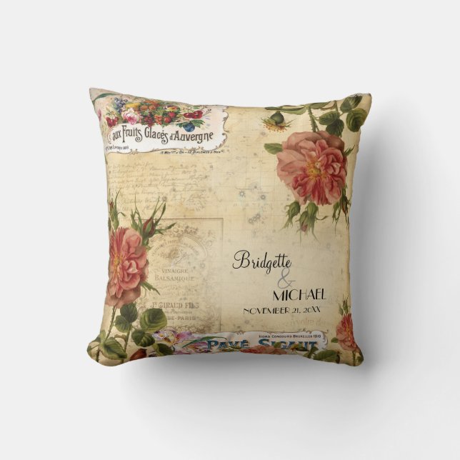 Vintage florale Rose Fruchtaufkleber Kissen (Vorderseite)