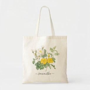 Vintage florale Rose Gelb Botanisch Personalisiert Tragetasche