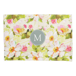 Vintage florale Rose Peongram Monogram Kissenfall Kissenbezug