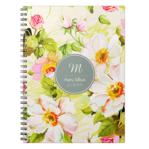 Vintage florale Rose Peonies Monogram Tagebuch Hin