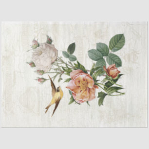 Vintage florale Rose Vögel Ephemere Entdeckungsrei Seidenpapier