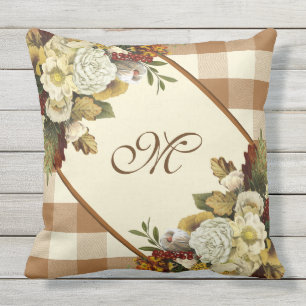 Vintage florale Rustikale Buffalo Karo Monogram Kissen