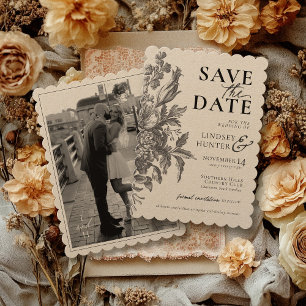 Vintage Florale Rustikale Kraft Hochzeitsfoto Save The Date