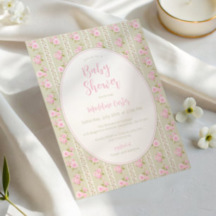 Vintage Florale Sagegrüne Mädchen-Babyparty Einladung